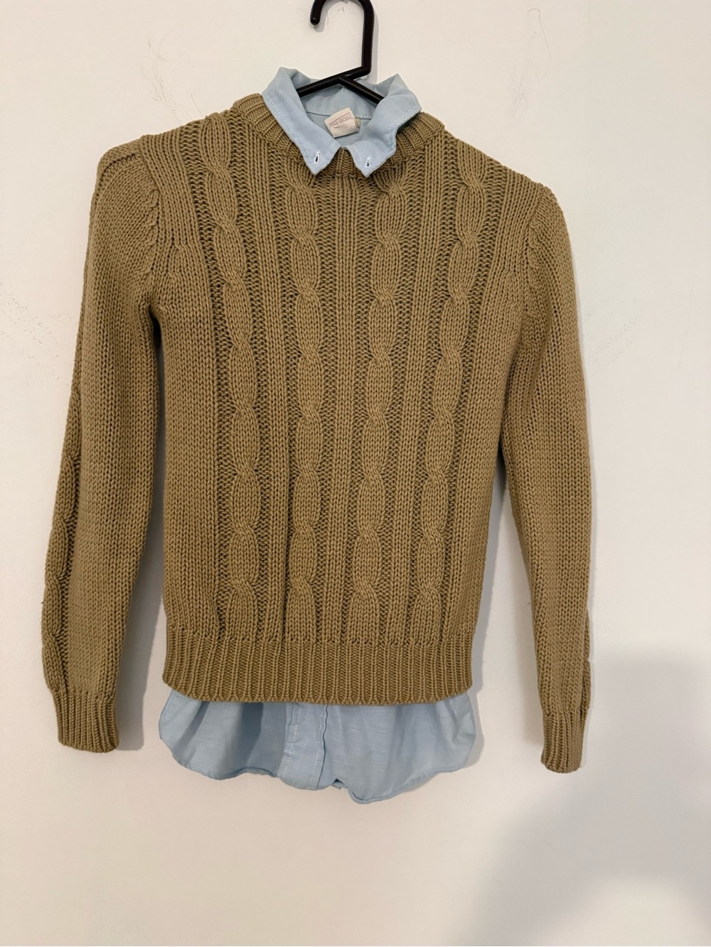 Vintage 1980’s Cable Knit Sweater Layered Look - Tan & Light Blue